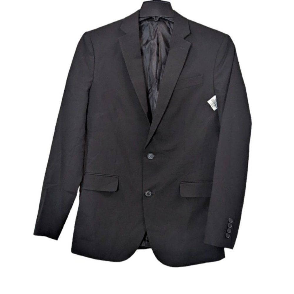 J. Ferrar Mens Size 40l Black Slim Fit Long Sleeve Single Breasted Blazer
